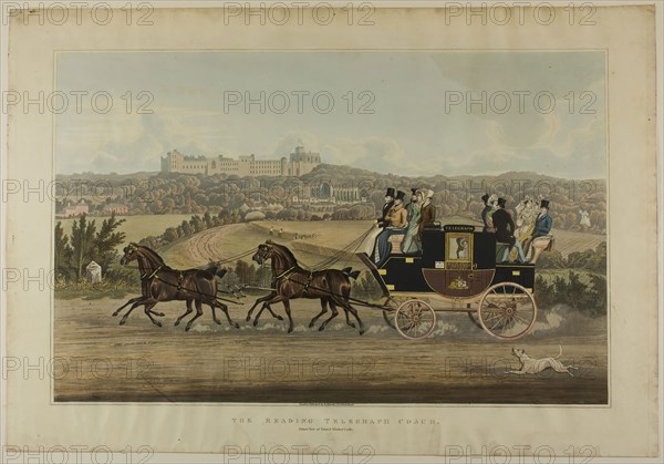 The Reading Telegraph Coach, n.d., Robert Havell, English, 1793-1878, England, Etching and aquatint, with hand coloring, on paper
