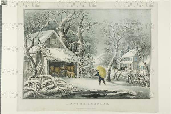 A Snowy Morning, 1864, Fanny F. Palmer (American, born England, 1812-1876), published by Currier and Ives (American, 1857-1907), United States, Lithograph, with hand-coloring on ivory wove paper, 295 x 417 mm (image), 357 x 458 mm (sheet)