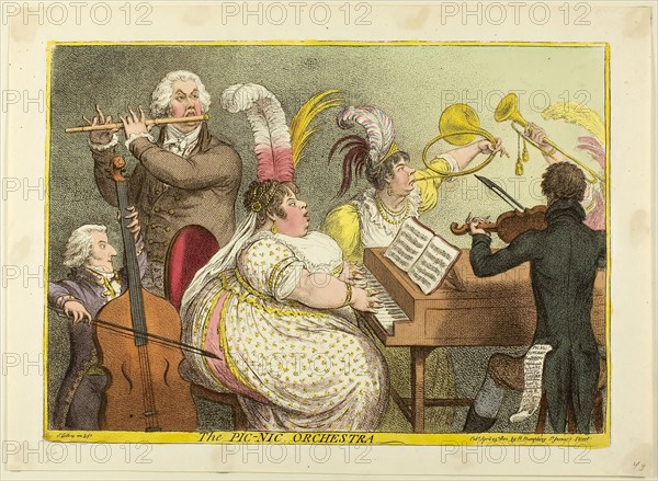 The Pic-Nic Orchestra, published April 23, 1802, James Gillray (English, 1756-1815), published by Hannah Humphrey (English, c. 1745-1818), England, Hand-colored etching on paper, 250 × 355 mm (image/plate), 292 × 404 mm (sheet)