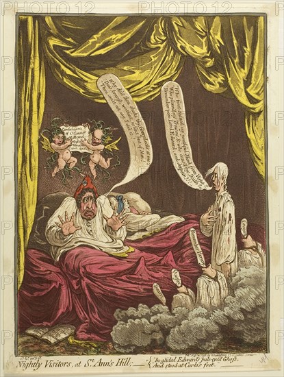Nightly Visitors at St. Ann’s Hill, published September 21, 1798, James Gillray (English, 1756-1815), published by Hannah Humphrey (English, c. 1745-1818), England, Hand-colored etching and aquatint on paper, 340 × 252 mm (image), 360 × 260 mm (plate), 365 × 275 mm (sheet)