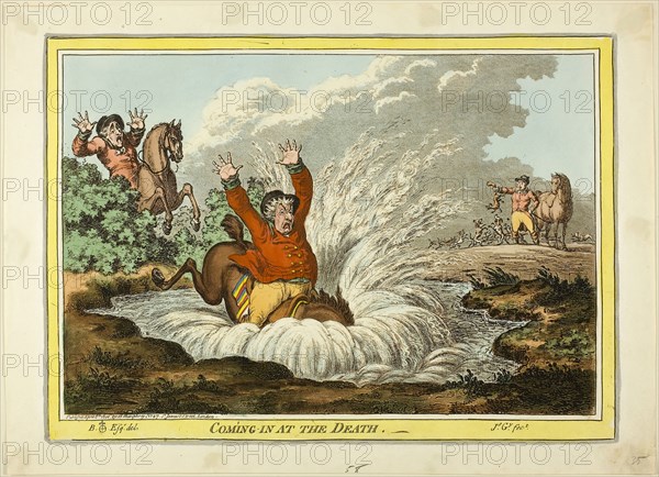 Coming in at the Death, published April 8, 1800, James Gillray (English, 1756-1815), after Brownlow North (English, 1778-1829), England, Hand-colored etching on paper, 250 × 350 mm (image), 255 × 355 mm (plate), 290 × 400 mm (sheet)