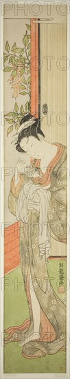 Young Woman Feeding a Rat, c. 1771, Isoda Koryusai, Japanese, 1735-1790, Japan, Color woodblock print, hashira-e