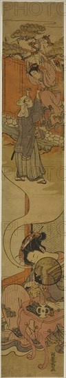 Courtesan Dreaming of Eloping, c. 1775, Isoda Koryusai, Japanese, 1735-1790, Japan, Color woodblock print, hashira-e, 27 1/2 x 4 5/8 in.