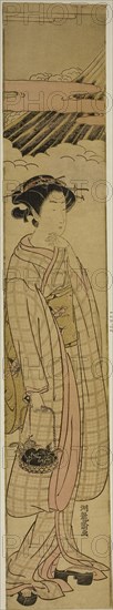 An Auspicious Dream, c. 1775/76, Isoda Koryusai, Japanese, 1735-1790, Japan, Color woodblock print, left sheet of double hashira-e, 26 3/4 x 4 5/8 in.