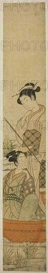 Young Couple in a Boat, c. 1770/75, Uchimasa, Japanese, active 1760s-1770s, Japan, Color woodblock print, hashira-e, 28 x 4 5/8 in.