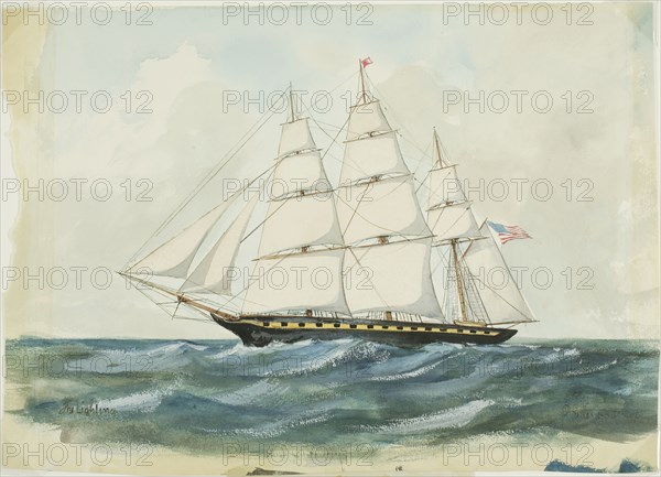 The Boston Clipper, Lightning, 1854, P. Giles, American, 19th century, United States, Watercolor on paper, 256 x 356 mm