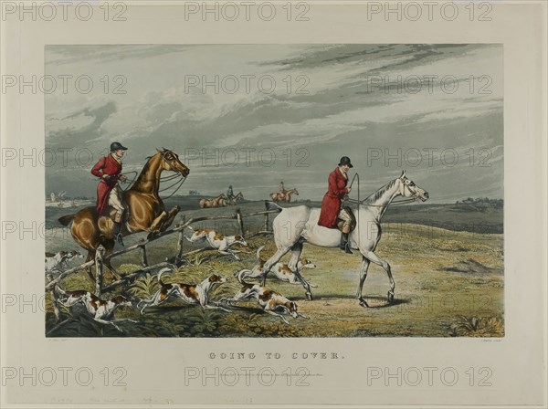 Going to Cover, from Fox Hunting, 1828, Charles Bentley (English, 1806-1854), after Henry Alken (English, 1785-1851), England, Color aquatint on paper, 269 × 420 mm (image), 340 × 465 mm (plate), 365 × 492 mm (sheet)