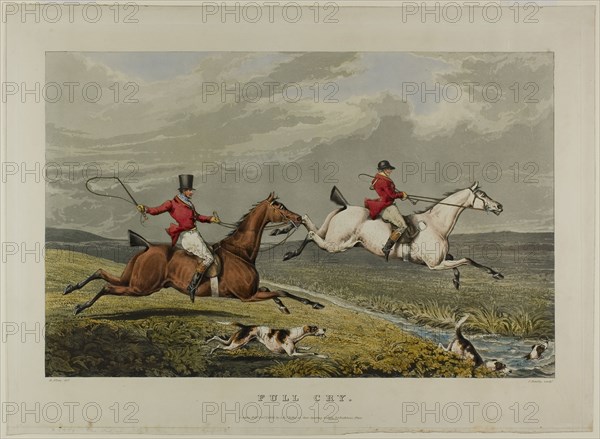 Full Cry, from Fox Hunting, 1828, Charles Bentley (English, 1806-1854), after Henry Alken (English, 1785-1851), England, Color aquatint on paper, 270 × 418 mm (image), 340 × 465 mm (plate), 360 × 490 mm (sheet)
