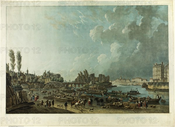 Port de St. Paul, Paris, 1783, Charles-Melchior Descourtis (French, 1753-1820), after Pierre Antoine de Machy (French, 1723-1807), France, Etching and engraving printed in color from at least four plates on paper, 398 × 615 mm