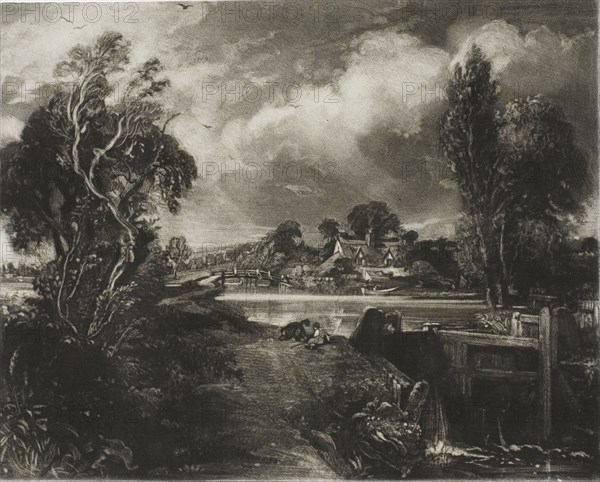 A Lock on the Stour, Suffolk, 1831, David Lucas (English, 1802-1881), after John Constable (English, 1776-1837), England, Mezzotint on paper, 144 × 180 mm (image), 179 × 121 mm (plate), 295 × 434 mm (sheet)
