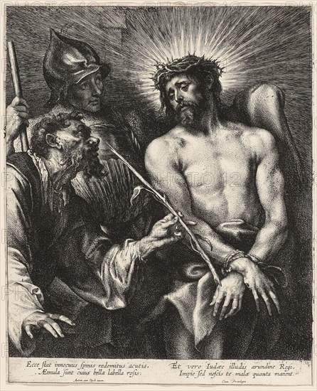 The Reed Offered to Christ, 1630/40, Anthony van Dyck (Flemish, 1599-1641), Lucas Vorsterman I (Flemish, 1595-1675), Flanders, Etching and engraving in black on ivory laid paper, 261 × 212 mm (image/sheet, cut within platemark)