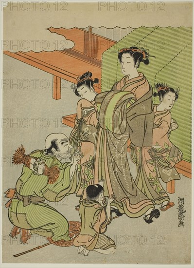 Begging for Alms, c. 1771, Isoda Koryusai, Japanese, 1735-1790, Japan, Color woodblock print, chuban, 10 1/4 × 7 3/8 in.