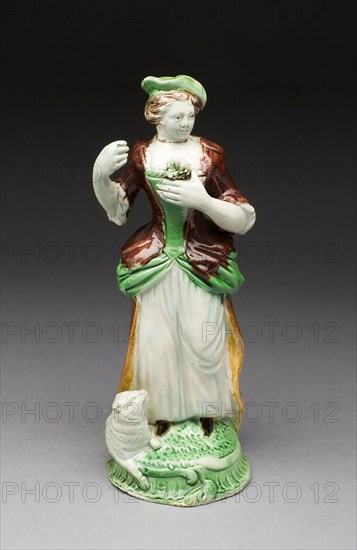 Shepherdess, c. 1790, England, Staffordshire, Staffordshire, Lead-glazed earthenware (pearlware), H. 22.5 cm (8 7/8 in.)