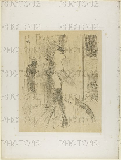 Yvette Guilbert on the Stage, from Yvette Guilbert, 1898, Henri de Toulouse-Lautrec, French, 1864-1901, France, Lithograph with beige tint stone, on ivory laid paper, 323 × 266 mm (image), 500 × 377 mm (sheet)