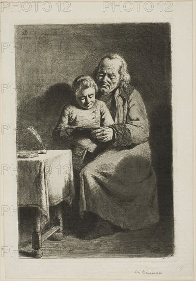 Old Man with a Boy Reading, 1770, Jean Jacques de Boissieu, French, 1736-1810, France, Etching on paper, 180 × 120 mm (image), 186 × 126 mm (plate), 213 × 148 mm (sheet)
