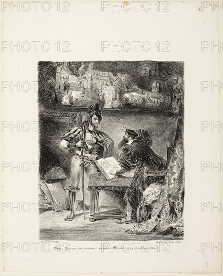 Mephistopheles Appearing to Faust, 1828, Eugène Delacroix, French, 1798-1863, France, Lithograph in black on ivory wove paper, 258 × 210 mm (image), 390 × 316 mm (sheet)