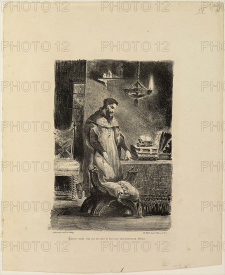 Faust in His Study, 1828, Eugène Delacroix, French, 1798-1863, France, Lithograph in black on ivory wove paper, 245 × 175 mm (image), 385 × 315 mm (sheet)