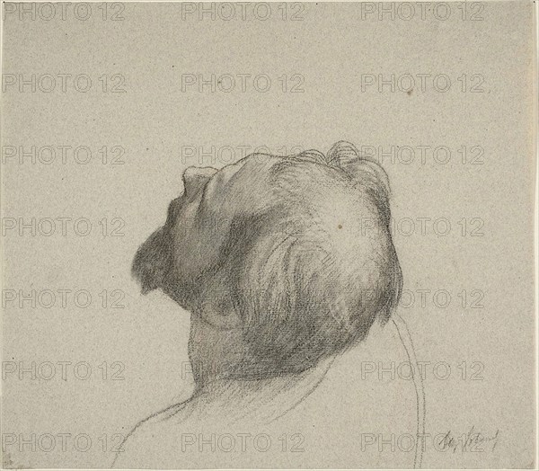 Study of Man’s Upturned Head, c. 1878, Alexandre Cabanel, French, 1823-1889, France, Black and red chalk on gray laid paper, 222 × 251 mm