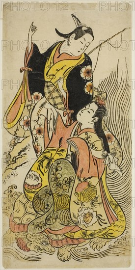 A Modern Version of Urashima Taro, 1730s, Attributed to Torii Kiyomasu II, Japanese, 1706 (?)–1763 (?), Japan, Hand-colored woodblock print, hosoban, urushi-e, 30.2 x 14.7 cm (11 3/4 x 5 3/4 in.)