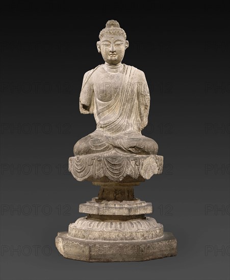 Buddha, Tang dynasty (A.D. 618–907), c. 725/50, China, Limestone with traces of polychromy, H. 219.7 cm (86.5 in.), diam. 111 cm (43.7 in.)