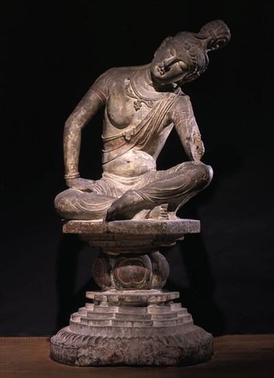 Bodhisattva, Tang dynasty (A.D. 618–907), c. 725/50, China, Limestone with traces of polychromy, 157.5 cm (62 in.)