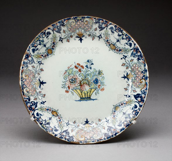 Plate, c. 1770, Rouen Potteries, French, 1526-1847, Rouen, Tin-glazed earthenware (faience), 2.9 × 24 cm (1 1/8 × 9 7/16 in.)