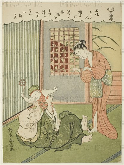 Hotei, from the series The Seven Gods of Good Luck in Modern Life (Ukiyo shichi fukujin), c. 1769, Suzuki Harunobu ?? ??, Japanese, 1725 (?)-1770, Japan, Color woodblock print, chuban, 11 × 8 in.