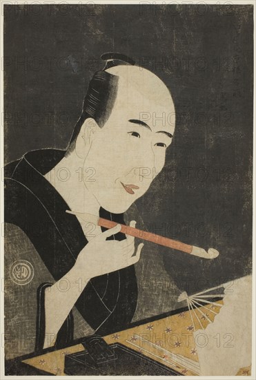 Portrait of Santo Kyoden, the Master of Kyobashi (Edo hana Kyobashi natori), c. 1795, Rekisentei Eiri, Japanese, active c. 1781–1818, Japan, Color woodblock print, oban, 38.3 x 25.5 cm