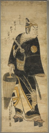 The Actor Ichikawa Ebizo I as Sukeroku, c. 1749, Okumura Masanobu, Japanese, 1686-1764, Japan, Hand-colored woodblock print, vertical oban diptych, urushi-e, 68.7 X 24.5 cm (26 7/8 x 9 1/2 in.)