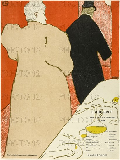 Program for L’Argent, 1895, Henri de Toulouse-Lautrec, French, 1864-1901, France, Color lithograph on cream wove paper, 332 × 222 mm (image), 552 × 413 mm (sheet)