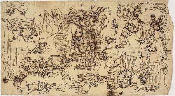 Biblical Scenes, n.d., Rodolphe Bresdin, French, 1825-1885, France, Pen and brown ink, on cream tracing paper, laid down on ivory wove paper, 228 × 126 mm