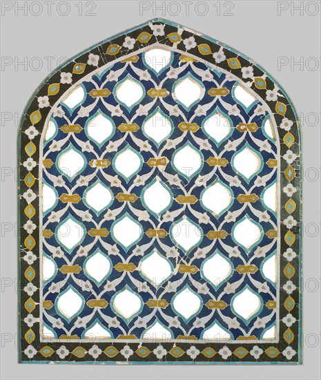 Window Grille, c. 15th century, Iran, Iran, Fritware tiles with polychrome glazes, cut and reassembled as a mosaic, 156.2 x 128.3 x 4.2 cm (61 1/2 x 50 1/2 x 1 5/8 in.)