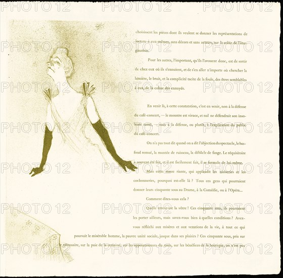 Yvette Guilbert, 1894, Henri de Toulouse-Lautrec, French, 1864-1901, France, Color lithograph, with letterpress, on ivory laid paper, 342 × 197 mm (image), 388 × 387 mm (sheet, folded, appro×.)