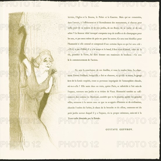 Yvette Guilbert, 1894, Henri de Toulouse-Lautrec, French, 1864-1901, France, Color lithograph, with letterpress, on ivory laid paper, 340 × 154 mm (image), 385 × 384 mm (sheet, folded, appro×.)