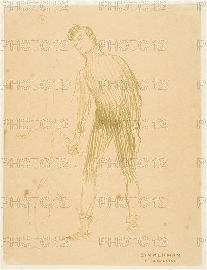 Zimmerman and His Machine, 1895, Henri de Toulouse-Lautrec, French, 1864-1901, France, Color lithograph on tan wove paper, 220 × 130 mm (image), 255 × 194 mm (sheet), Design for Trompe l’Oeil Cupola, n.d., Style of Andrea Pozzo, Italian, 1642-1709, Italy, Pen and brown ink, with brush and brown wash, on buff laid paper, tipped onto ivory laid paper, 218 x 348 mm