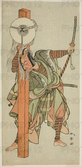 The Actor Ichikawa Danjuro V as Atomi no Ichii in the Play Miya-bashira Iwao no Butai, Performed at the Morita Theater in the Seventh Month, 1773, c. 1773, Katsukawa Shunsho ?? ??, Japanese, 1726-1792, Japan, Color woodblock print, hosoban, 31.3 x 15 cm (12 5/16 x 5 7/8 in.)