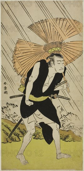 The Actor Nakamura Nakazo I as Ono Sadakuro in the Play Kanadehon Chushingura, Performed at the Nakamura Theater in the Fifth Month, 1776, c. 1776, Katsukawa Shunsho ?? ??, Japanese, 1726-1792, Japan, Color woodblock print, hosoban, 30.7 x 14.8 cm (12 1/16 x 5 13/16 in.)