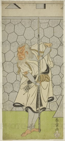 The Actor Matsumoto Koshiro III as Kikuchi Hyogo Narikage in the Play Katakiuchi Chuko Kagami, Performed at the Nakamura Theater in the Sixth Month, 1770, c. 1770, Katsukawa Shunsho ?? ??, Japanese, 1726-1792, Japan, Color woodblock print, hosoban, second-from-left sheet in a four-sheet composotion, 31.6 x 14.3 cm (12 7/16 x 5 5/8 in.)