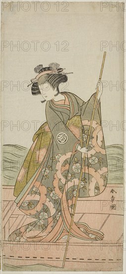 The Actor Yoshizawa Iroha I as Princess Yosooi (Yosooi Hime) in the Play Kikujido Shuen no Iwaya, Performed at the Morita Theater in the Eleventh Month, 1775, c. 1775, Katsukawa Shunsho ?? ??, Japanese, 1726-1792, Japan, Color woodblock print, hosoban, right sheet of triptych, 33 x 15.1 cm (13 x 5 15/16 in.)