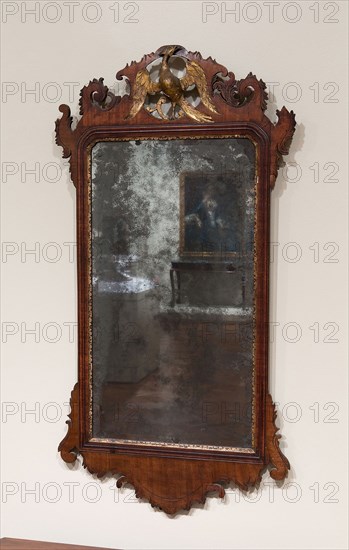 Looking Glass, 1760/90, American, 18th century or English, United States, Mahogany veneer, cedar, and spruce, 115.5 × 57.5 cm (45 1/2 × 22 5/8 in.)