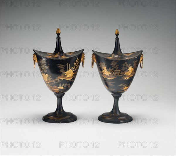 Pair of Chestnut Urns, 1790/1800, Usk or Pontypool, Wales, Wales, Pewter, lacquered and gilded, 33 x 17.8 x 11.8 cm (13 x 7 x 4 5/8 in.)