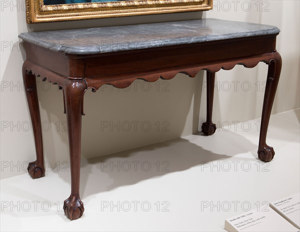 Marble-slab Table, 1750/90, American, 18th century, New York, United States, Mahogany, white pine, and marble, 74.3 × 124.5 × 54.6 cm (29 1/4 × 49 × 21 1/2 in.)