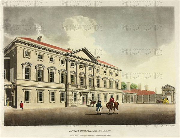 Leinster House, Dublin, published July 1792, James Malton, English, 1761-1803, England, Hand-colored aquatint in black on ivory wove paper, 317 × 428 mm (plate), 420 × 538 mm (sheet)