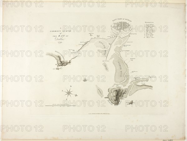 A Correct Survey of the Bay of Dublin, published December 1795, James Malton, English, 1761-1803, England, Aquatint in black on ivory wove paper, 315 × 425 mm (plate), 420 × 555 mm (sheet)