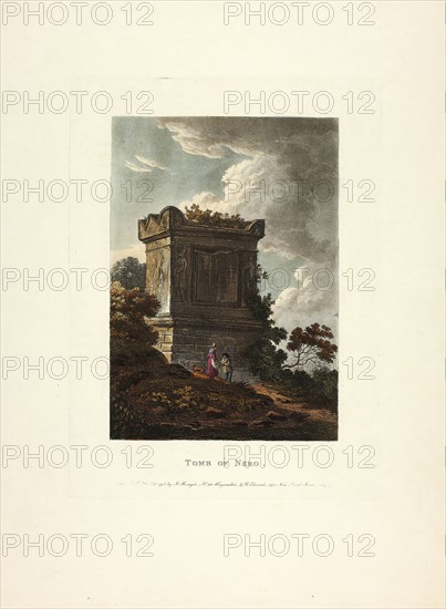 Tomb of Nero, plate 7 from the Ruins of Rome, published December 6, 1796, M. Dubourg, (English, active 1786-1838), published by J. Merigot (Italian, Unknown), England, Hand-colored aquatint on paper, 448 × 330 mm (sheet)
