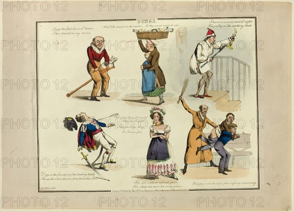 Plate from Illustrations to Popular Songs, 1822, Henry Alken (English, 1785-1851), published by Thomas McLean (English, active 1790-1860), England, Soft ground etching with hand-coloring and aquatint on paper, 200 × 258 mm (image), 211 × 270 mm (plate), 245 × 340 mm (sheet)
