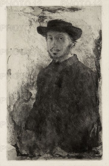 Self-Portrait, 1857, Edgar Degas, French, 1834-1917, France, Etching in black on ivory laid paper, 232 × 143 mm (image/plate), 324 × 233 mm (sheet)