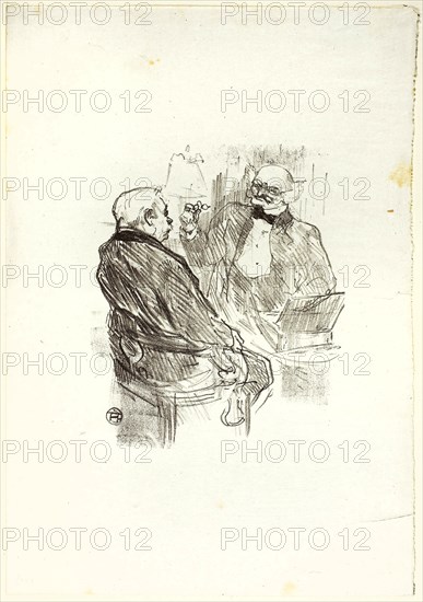 Georges Clemenceau and the Optomotrist, Mayer, from Au Pied du Sinaï, 1897, published 1898, Henri de Toulouse-Lautrec, French, 1864-1901, France, Lithograph on grayish-ivory wove chine, 175 × 145 mm (image), 337 × 235 mm (sheet)