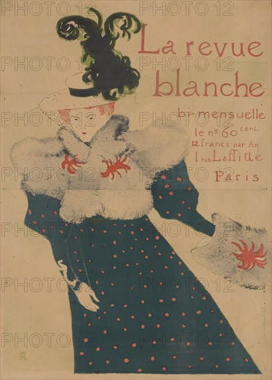 La revue blanche, 1895, Henri de Toulouse-Lautrec (French, 1864-1901), printed by Edward Ancort, France, Color lithograph on tan wove paper, 1,248 × 889 mm (image), 1,297 × 930 mm (sheets as pieced, sight)