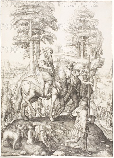 Abigail Before David, c. 1507, Lucas van Leyden, Netherlandish, c. 1494-1533, Netherlands, Engraving in black on ivory laid paper, 273 x 196 mm (image/sheet, trimmed to plate mark)